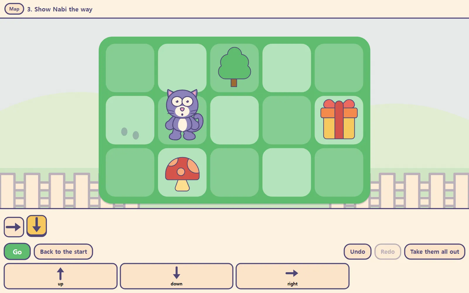 Nabi stopped above the mushroom with a startled face, and the down card still lit