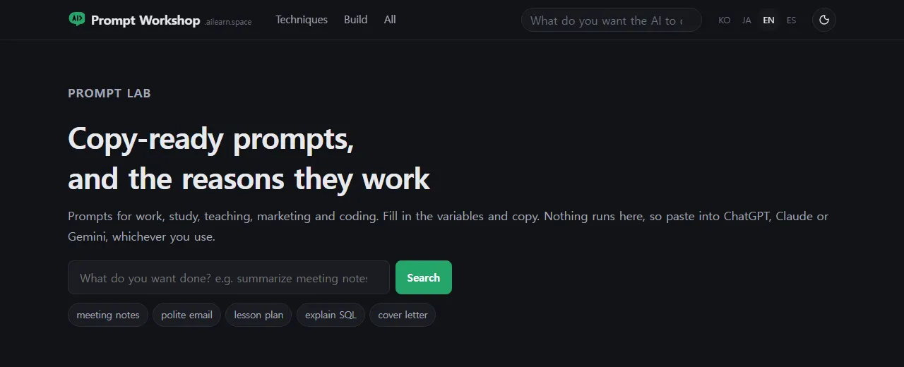 Prompt Workshop in English: prompts to copy and use