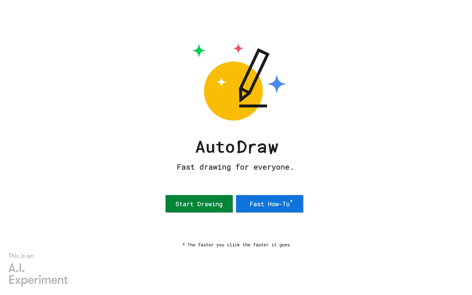 Pantalla de inicio de AutoDraw con los botones Start Drawing y Fast How-To