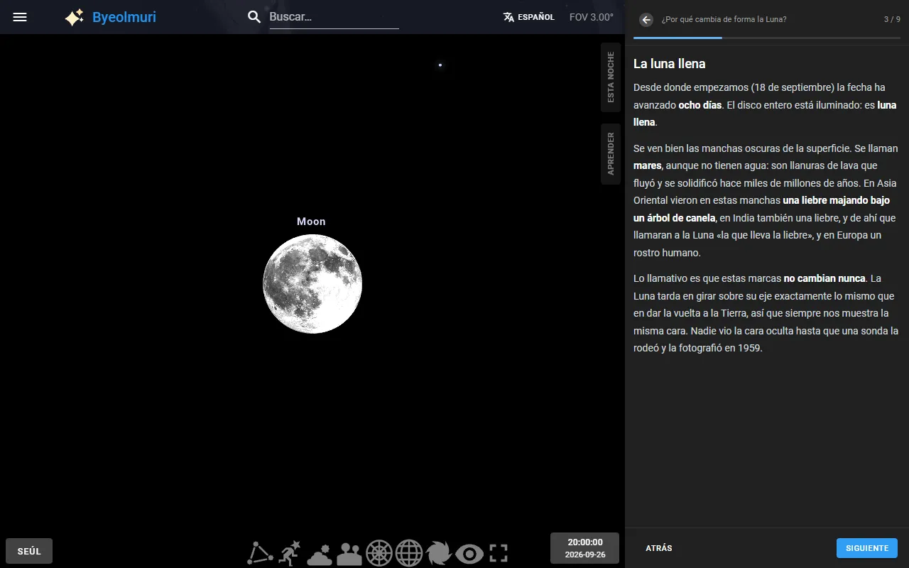 Un paso posterior: la fecha ha avanzado y el cielo muestra ahora una luna llena